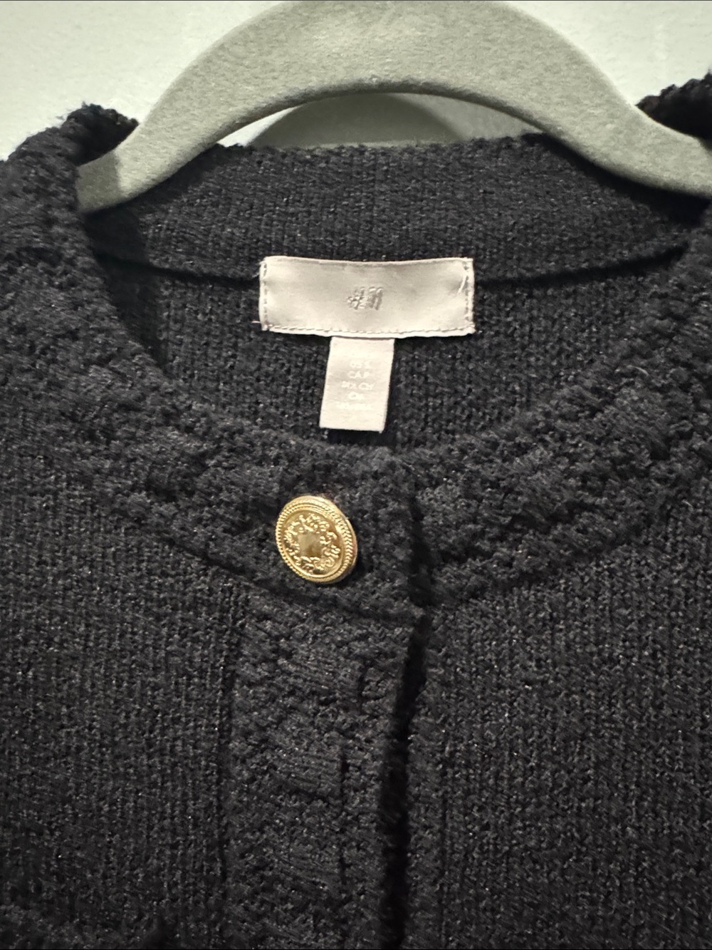 H&M Black Textured Knit Cardigan with Gold Buttons - Picture 2 of 4
